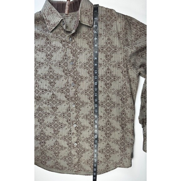 Vintage 90s Transcript Mens Shirt Brown Baroque Damask Long Sleeve Button Up - Picture 12 of 15